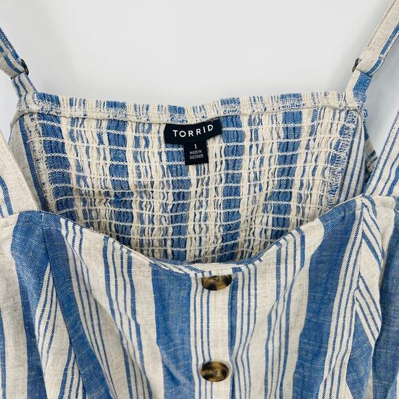 Torrid Linen-Blend Smocked Button Front Striped Tank Top Women's Size 1 (1X) - Picture 7 of 8